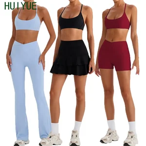 High Elasticity Yoga Set With Built-In Pockets Skirt Tight Fitting Quick Drying Pants Shorts Pilates Fitness Exercise Yoga Set