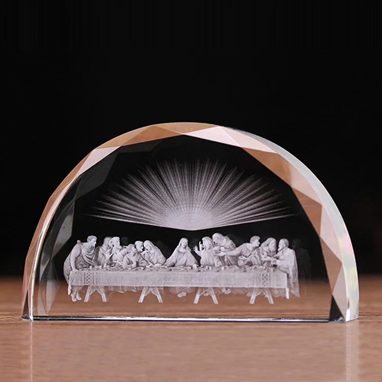 New Products The Last Supper Figurine 3D Engraving Crystal Laser Religious Home Decor Custom 3D Crystal Photos