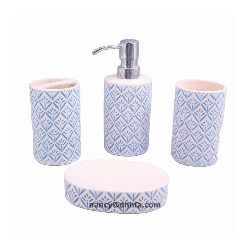 Popular Grid Pattern Design Ceramic Bathroom Accessories Set