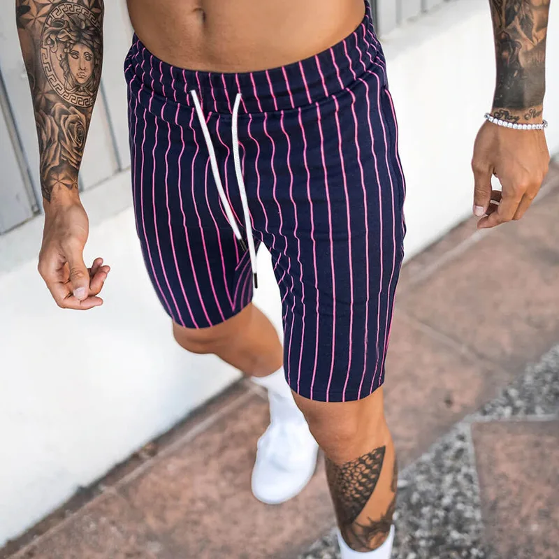 Men Tracksuit Set Striped Crew Neck Outdoor Street Short Sleeve 2 Piece