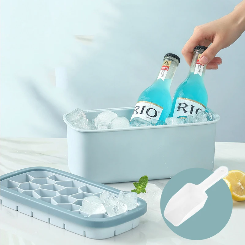 Easy Release Silicone Ice Cube Tray Freezer Bucket Storage Bin