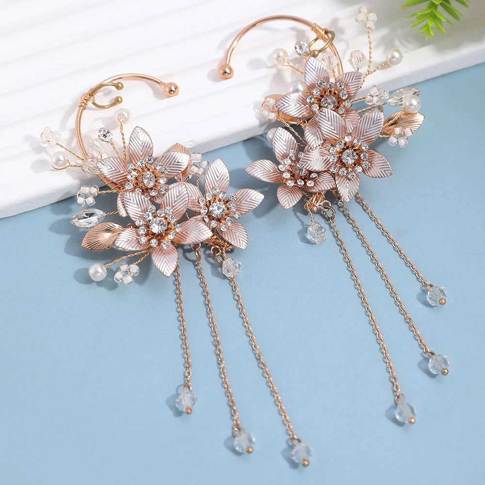 Elegant Metal Leaf Tassel Earrings for Brides
