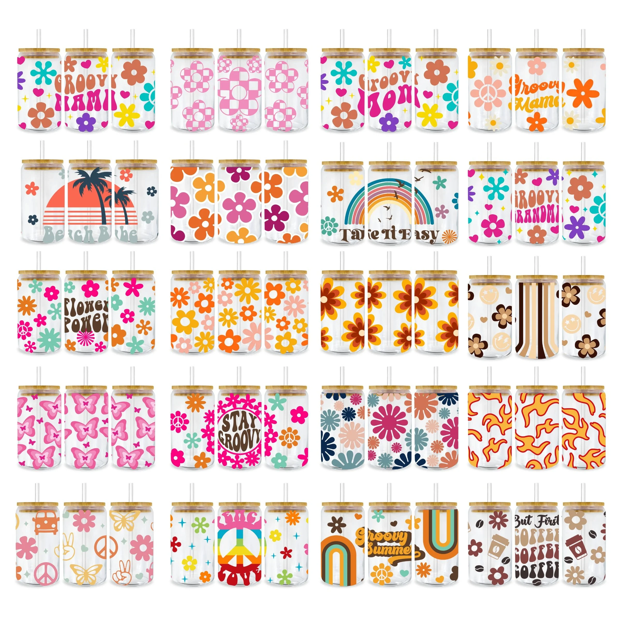 Premium Wholesale UV for PET Cup Wraps Mom Cold Printed Offset Printing Silicone Sticker Designs for Glass Cups Tumblers