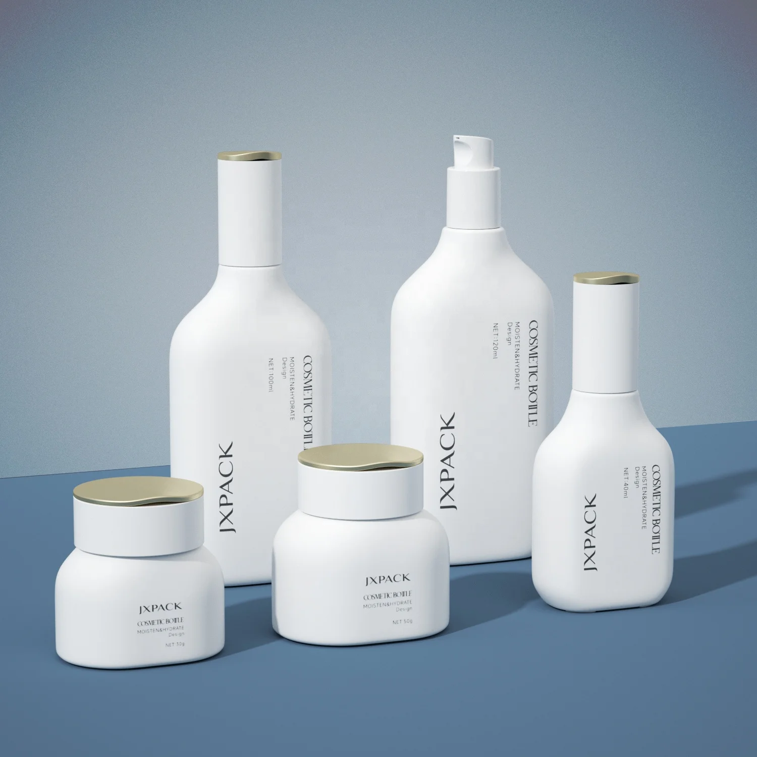 High Quality Custom Frosted 40ml 100ml 120ml  Glass Cream Jar Face Serum Lotion Bottles with Pump Cosmetic Glass Bottle Set