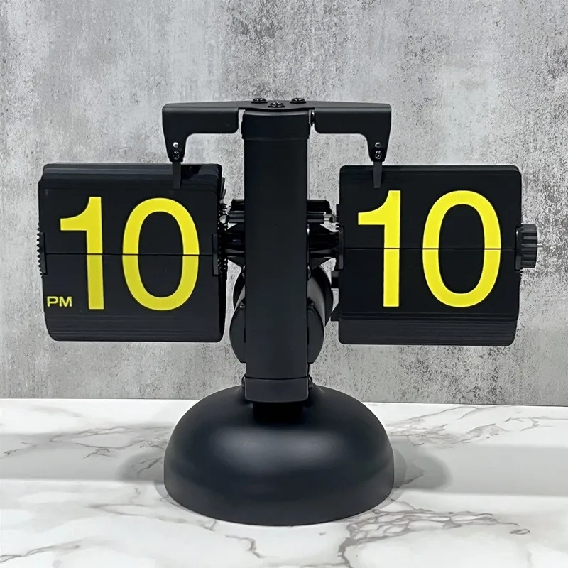 Small Scale Retro Flip Clock Stainless Steel Quartz Clock Watch Internal Gear Operated Square Living Room Sports Game Timer