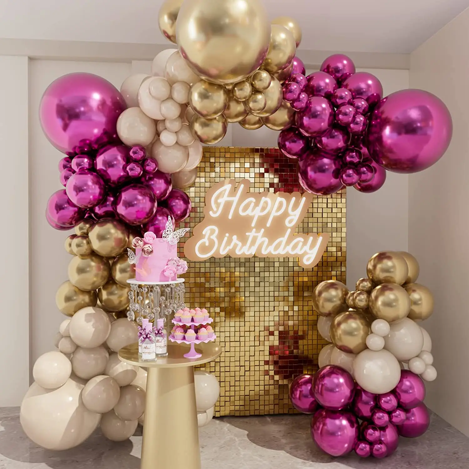 Bachelorette Party Birthday Wedding Baby Shower Decorations Metallic Magenta Purple Red Gold Balloons Garland Arch Kit