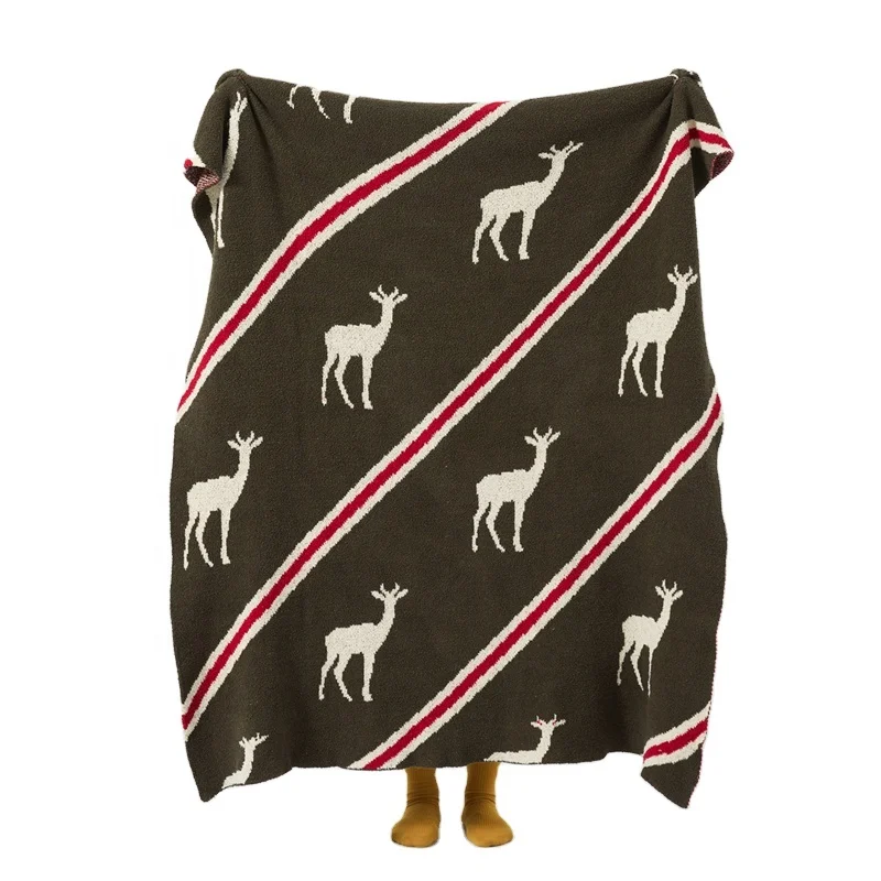 Hot Selling 100% Polyester Deer Jacquard Nadýchaná pletená deka z mikrovlákna pro domácí rozkládací pohovku Cestovní pohovka OEKO-TEX ASK