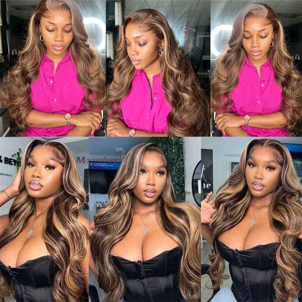 Blonde Highlight Lace Frontal Wigs for Black Women 180% Density Body Wave Malaysian Remy Human Hair_voghion.com