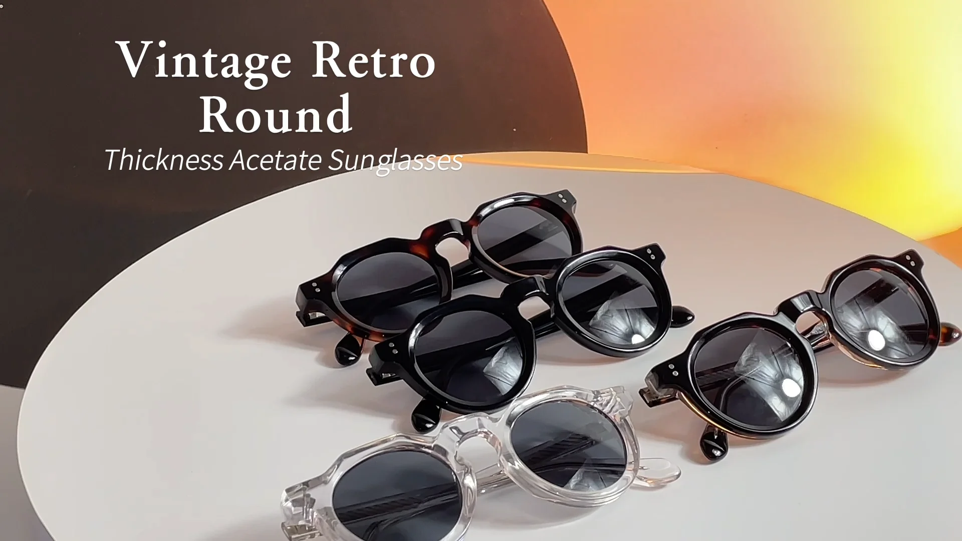 2023 Customize Vintage Retro Round Thickness Acetate Sun Glasses Tac Lens Polarized Acetate 