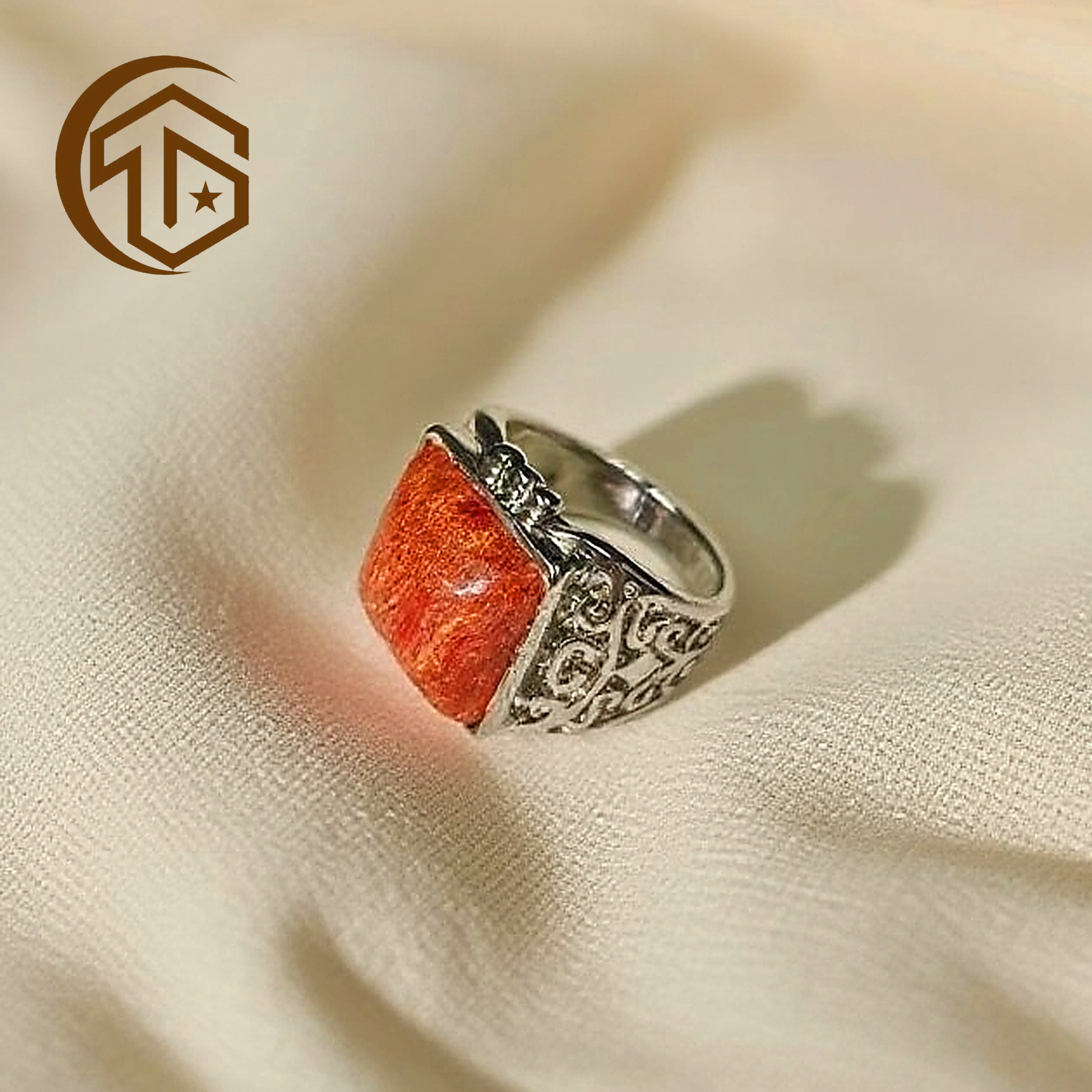 Trend Customizable Vintage Turkish Signet Ring High Quality 925 Silver with Red Coral Gemstone for Weddings