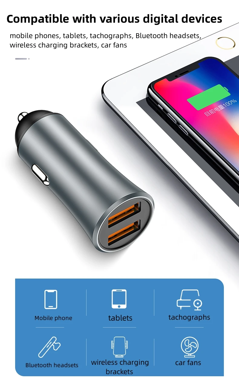 2023 Competitive Price Dual Usb Car Charger Adapter 12v 24v Aluminum