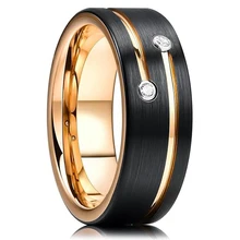 Fashion Men Luxury jewelry 8mm black plated cz inlay tungsten men ring wholesale bulk comfort it ring