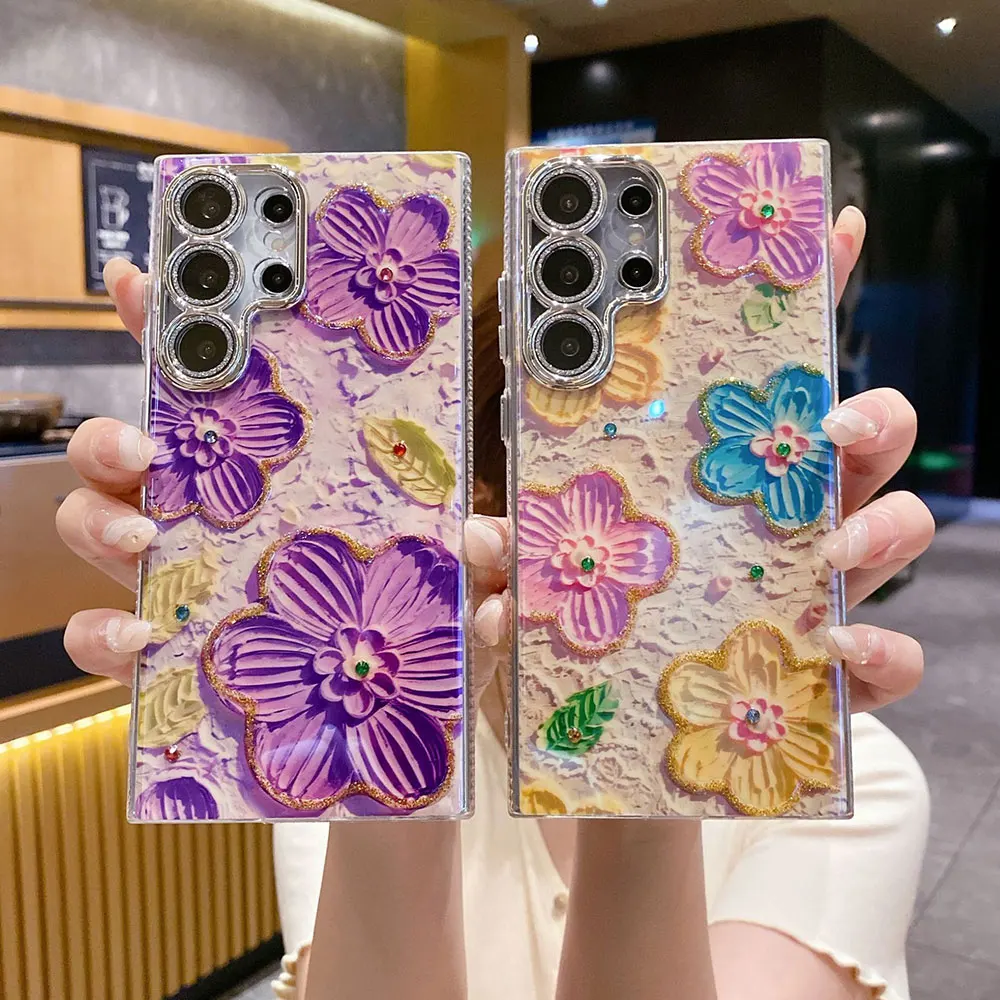 Laudtec Sjk947 Funda de teléfono de pintura al óleo de flores Moda para damas Fundas para Iphone Antichoque para Samsung S25 S24 S23 Fe Plus Ultra  