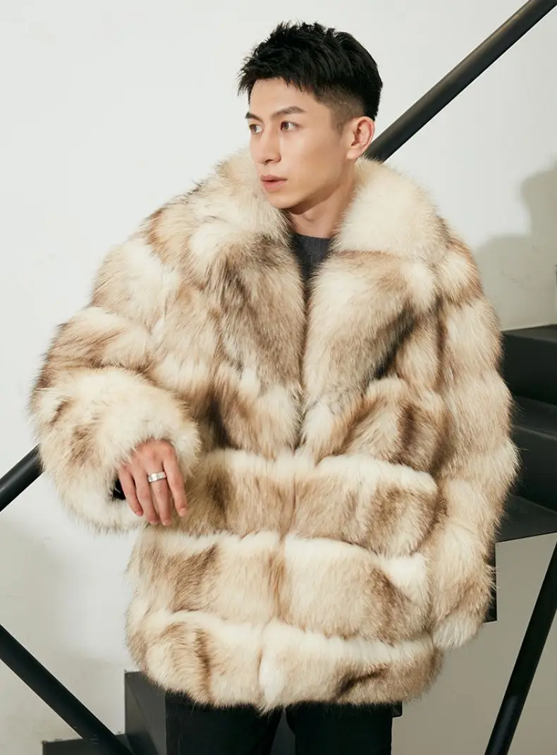 Finland imported SAGA-grade fox fur coat men's 2022 new light luxury hooded fur coat winter