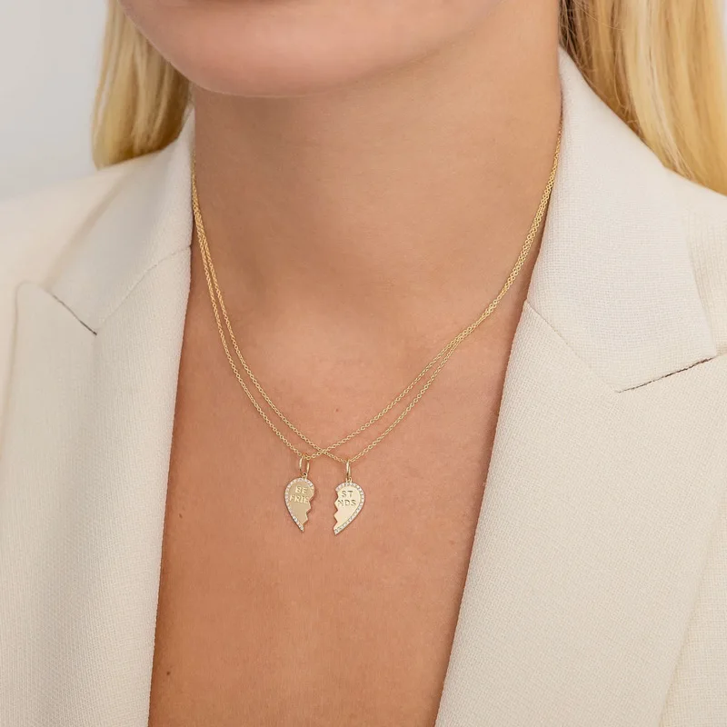 Hot Selling Love Heart Best Friend Necklaces for 18k Gold Plated Diamond  Best Friend Pendant Necklace Set