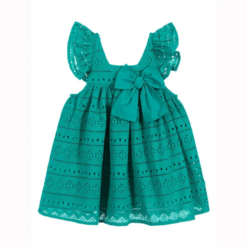 High Quality Green Floral Embroidery Pattern Dress for Girls Summer Autumn for Kids Aged 6 8 Years ODM Supply Cotton Fabric