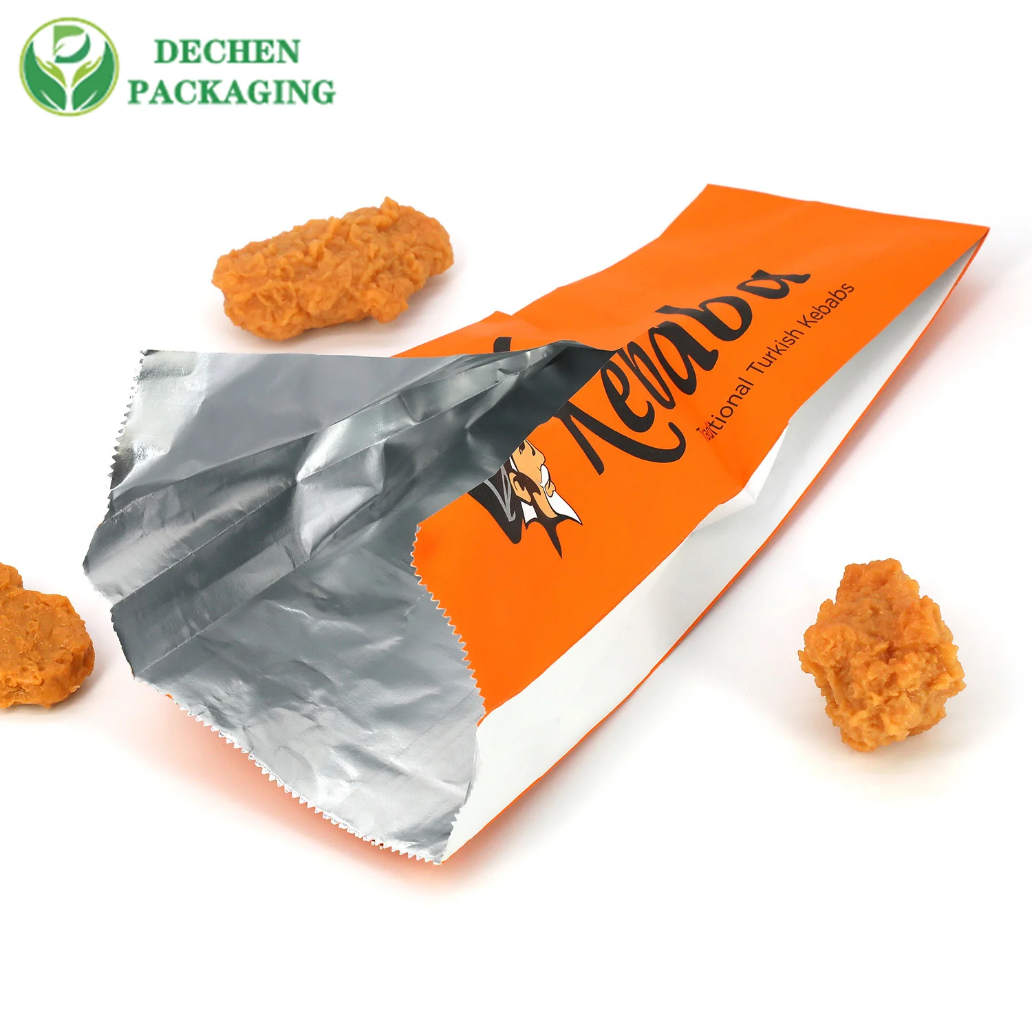 Bolsas de pollo frito al por mayor asequibles Bolsa de embalaje de papel de hamburguesa sin grasa
