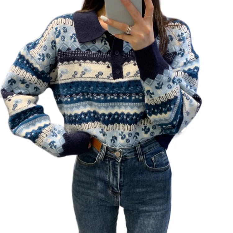 Low Price Polo Neckline Vintage Sweater 