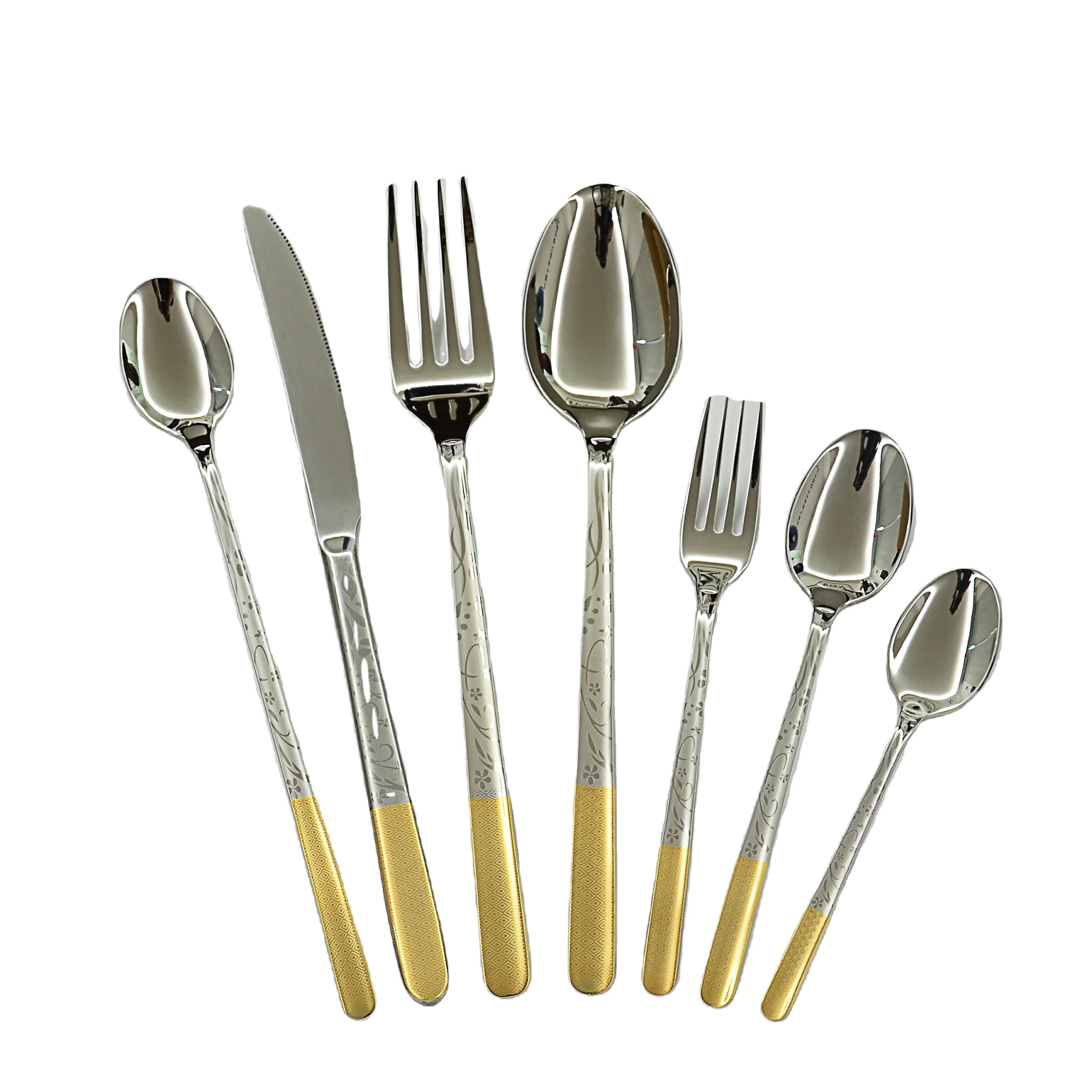 Bulk Luxury Gold Flatware Sets Kids Plastic Handle 72pcs 24piece