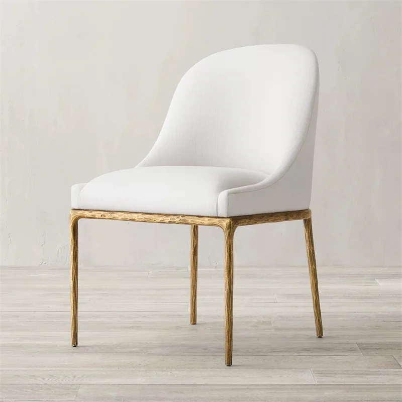 Luxury Hand Hammer Metal Frame Chair Thaddeus Slope Fabric Dining Side Chair For Home 333072