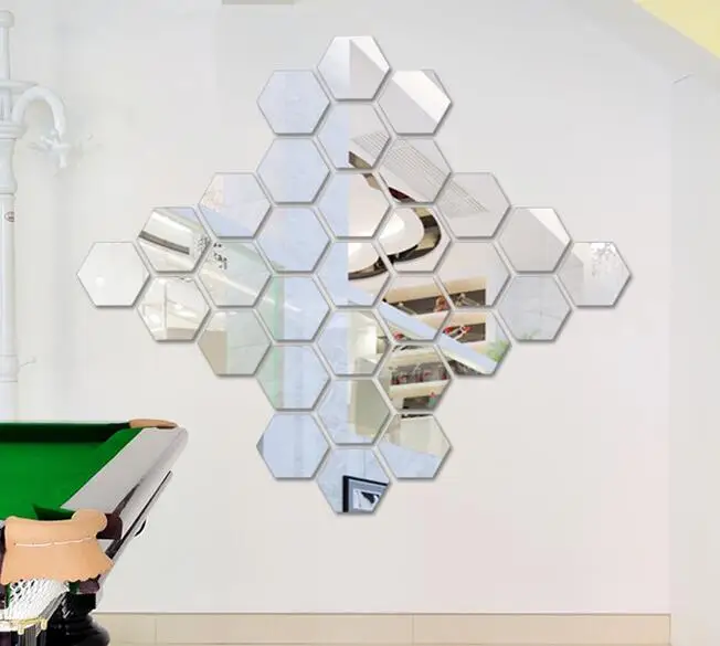 Hexagonal Mirror Wall Stickers, DIY Decorative 3D Acrylic Table Plastic  Tiles for Home Living Room Sofa TV Setting Decoration 