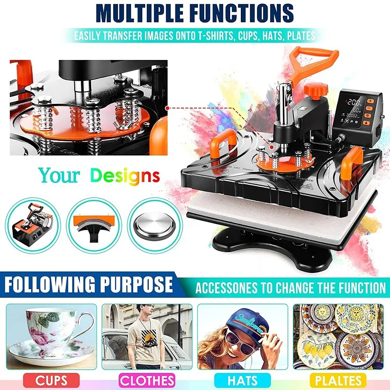 Freesub Easy to Operate t Shirt Printing Machine 5 in 1 Tshirt Heat Press Machine for T-shirt Mug
