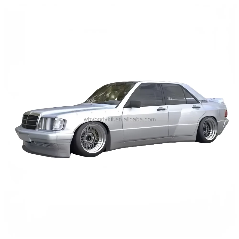 For Mercedes-Benz C-Class W201 190E Body Kit Wide Body Fenders Front Diffuser Side Skirts Trunk Spoiler Bumper Rocket