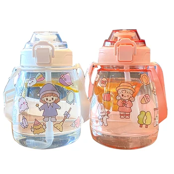 Wholesale cute cartoon children's water bottle fashion big belly straw drinking bottle