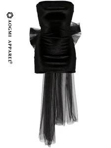 Haute Couture Fashion Women's Off-the-Shoulder Sleeveless Evening Dress Pleated Long Bow Sheath Gown Chiffon Elegant