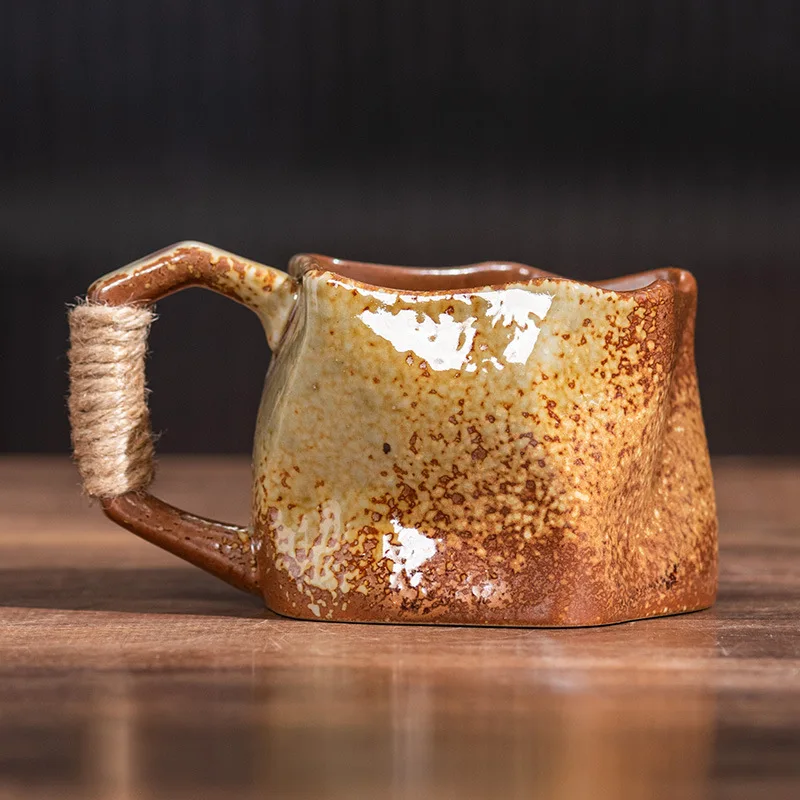 product retro ceramic coffee mug handmade irregular design unique coarse texture cup for home office party gift occasions-5