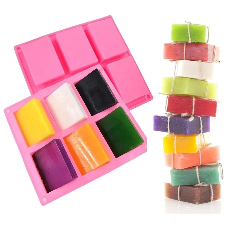 6 Cavity Large Silicone Soap Molds for Homemade Craft-Reusable Non-Stick Soap Making Molds DIY Candle Chocolate Mold Baking Tool