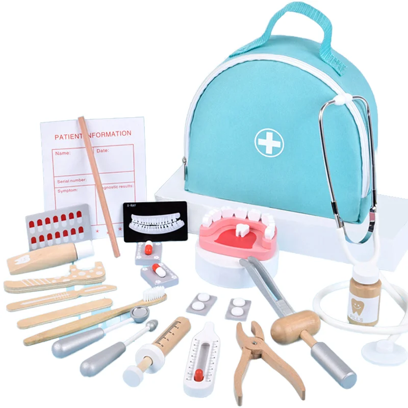 Dentist Wooden Toy Nurse Injection Medical Kit Role Play Simulation doctor play sets for tools juguete kids pretend children