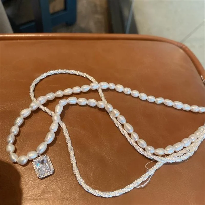 HMOIS double layers fashion natural freshwater white pearl choker