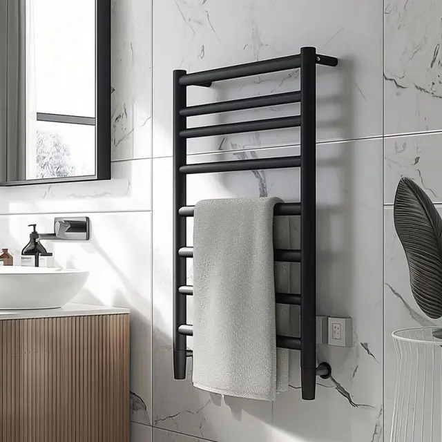 Wholesale Price Bathroom Towel Racks Wall Mounted Hardwired Black Electric Towel Warmer for Bathroom