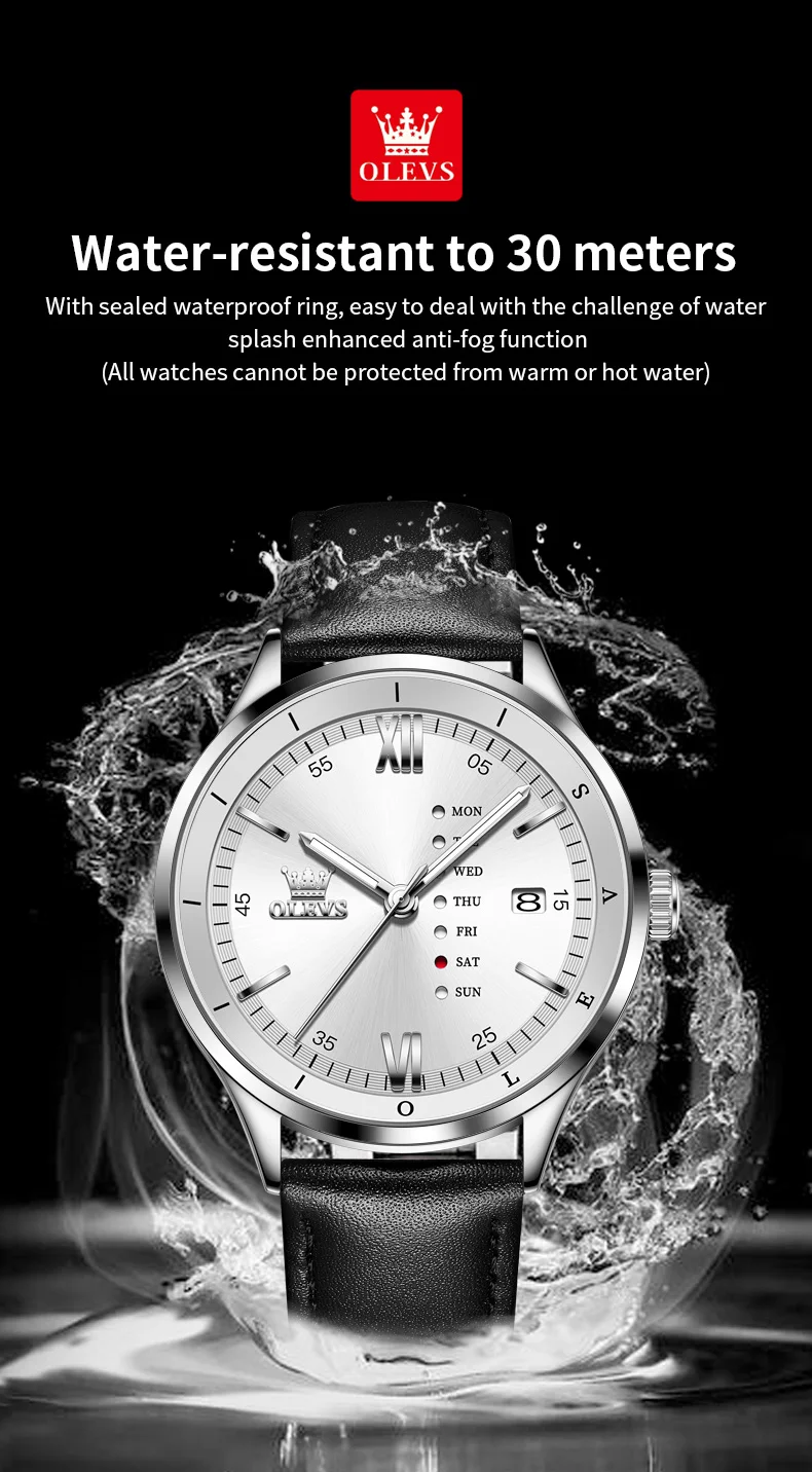 OLEVS 2931 Original Leather Strap Fashion Waterproof Quartz Top Brand Luxury Men's Wrist Watch Men Business Luminous Watches