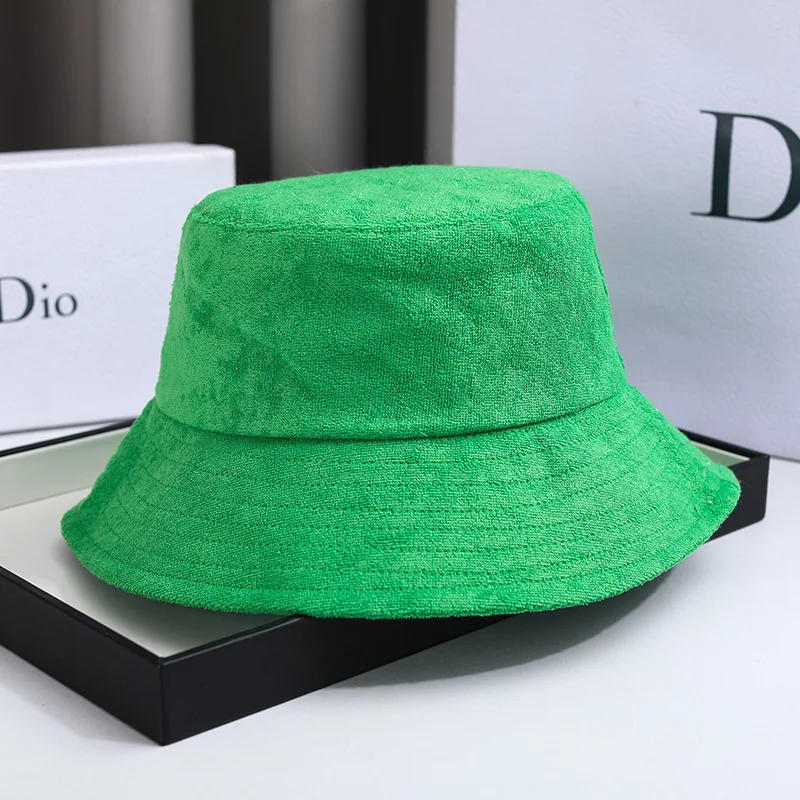 Wholesale  cotton good quality terry towel bucket hat printed or embroidery your custom logo  velvet caps