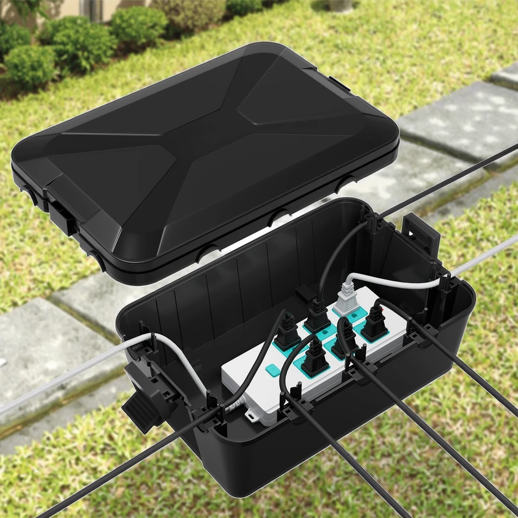 320x212x132mm Großer Außen Verteiler Kasten Elektrisch Schwarz Kunststoff-verlängerung Kabel Steckdosen Leiste Schutz Box