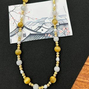 Natural Jade, Natural Tiger Stone Necklace, Women's Handmade Necklace, Pure Silver Daily Accessories