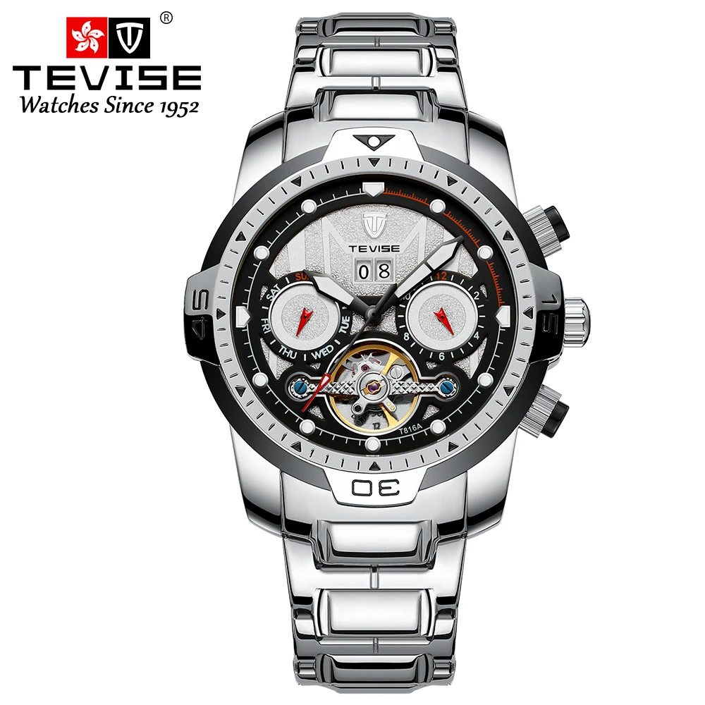 Tevise Calendar Auto Date Waterproof Multiple Time Zone Mens Diver Sport Multifunction Watch