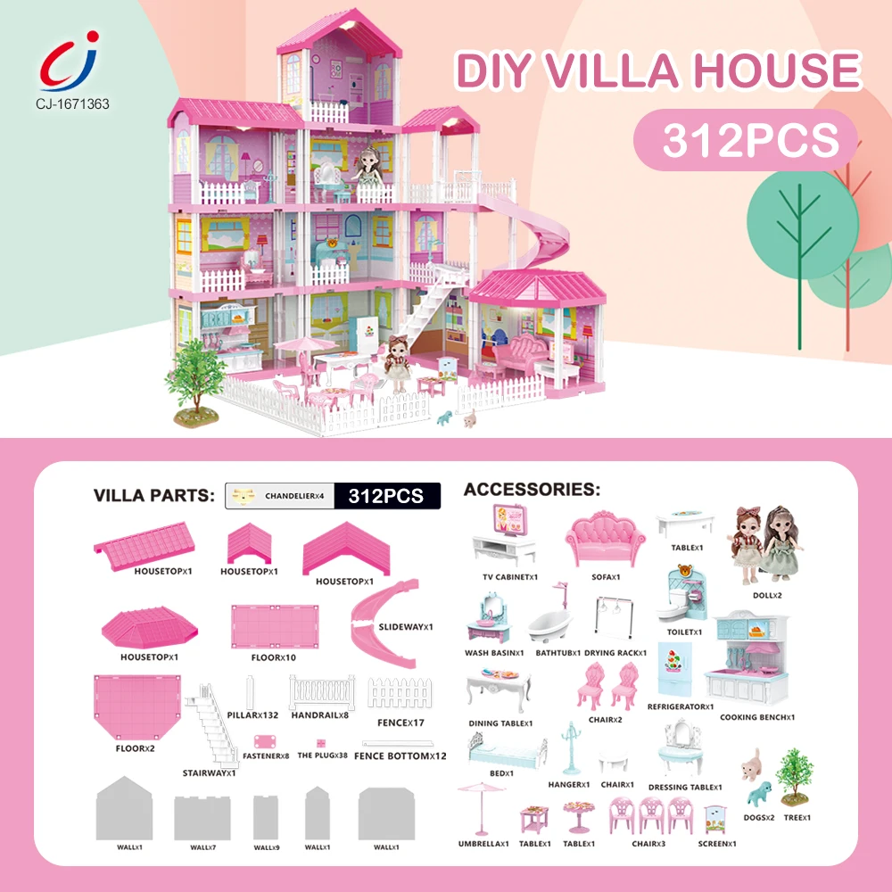 Casa Delle Bambole DeAO Con 2 Principesse - 4 Stanze E Giardino, Mobili