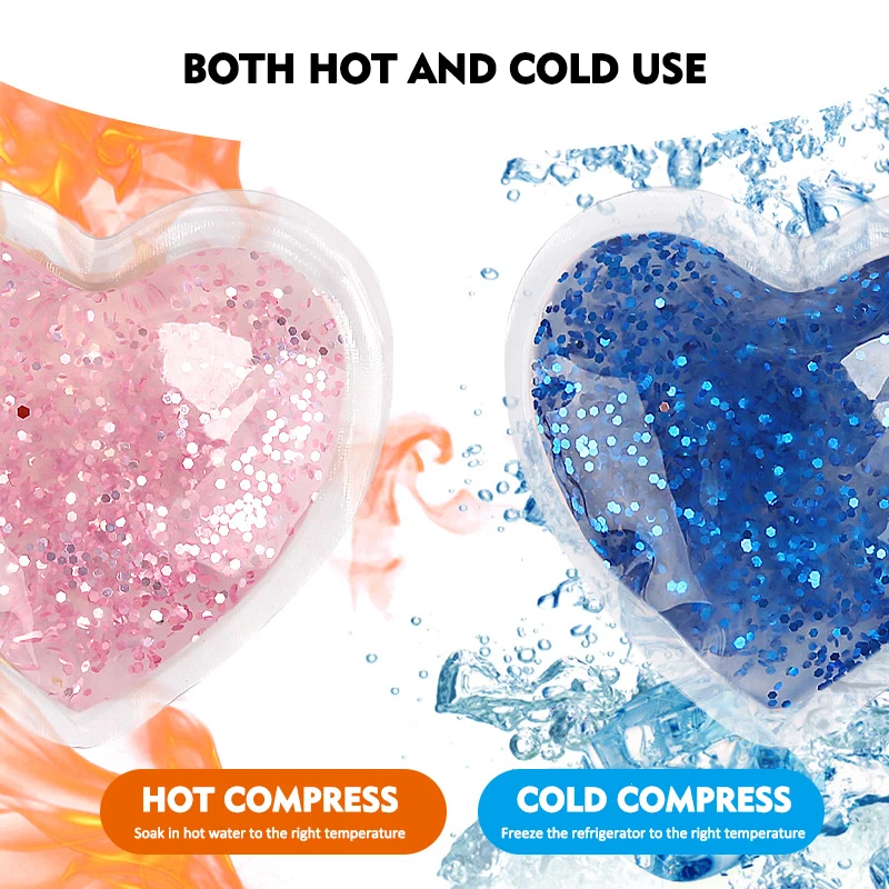heart shape hot cold packs reusable custom logo sequin glitter hot cold compress pvc mini gel ice pack for cooler