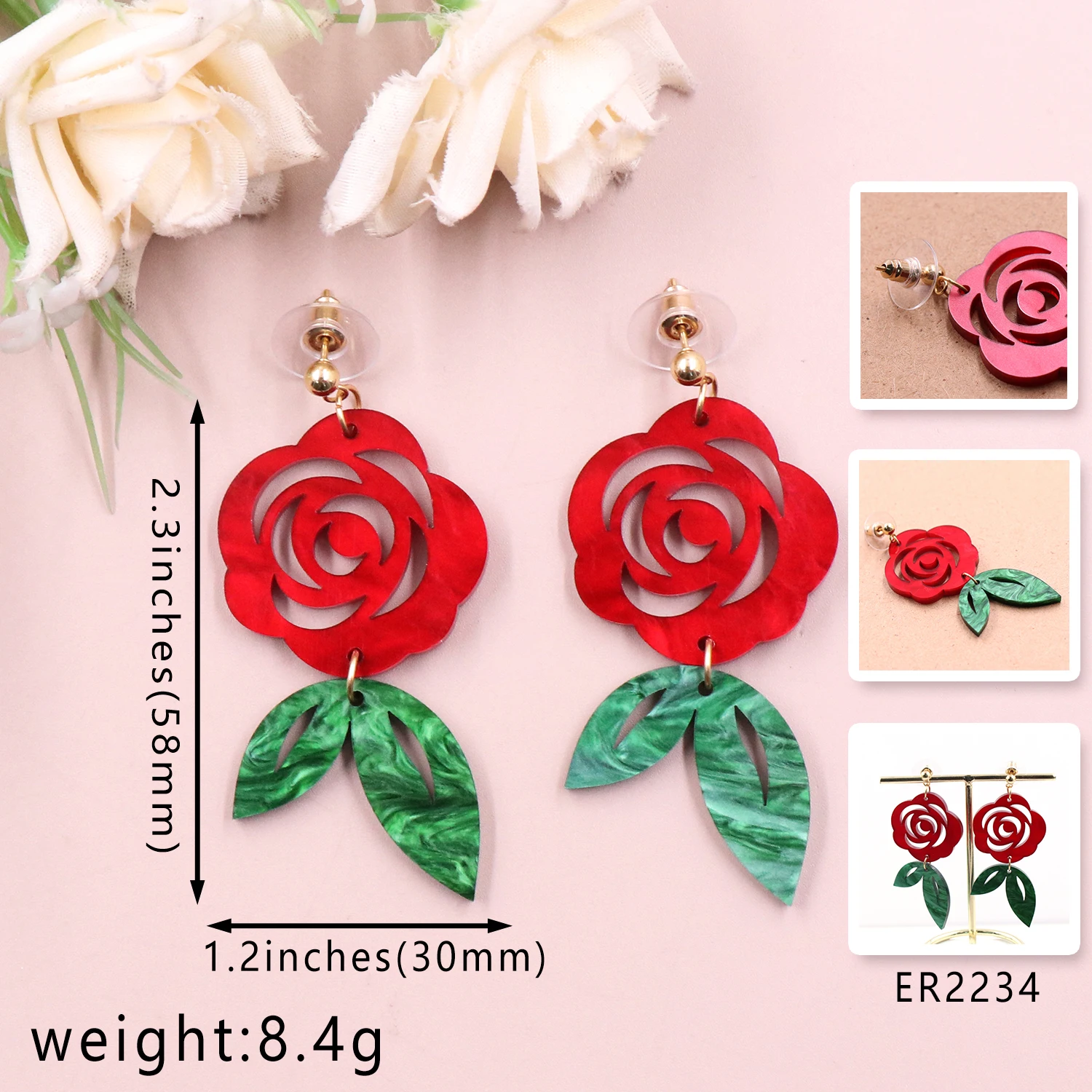 Customized CN Drop Rose TRENDY Acrylic Earrings MD147ER2234 New Product Diamond Women High Quality Fine Jewelry Valentine's Day manufacture