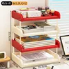 Four-tiered book and file shelf [milky white and red]
