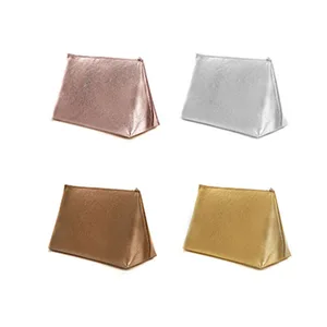 New Foreign Trade Cross-border Saffiano Rose Gold Metal PU Recyclable Stamping Cosmetic Bag Waterproof Large Capacity Light