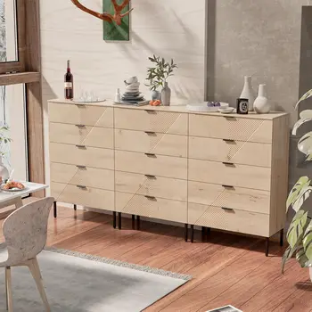 GLOWSIGHT Modern 5-Drawer Bedroom Dresser Tall Fluted Farmhouse Style Wood Chest Entryway Closet Storage Cabinet for Living Room