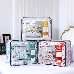 Wholesale Cotton Touch Feeling 4 Pcs Duvet Set with Matching Curtains Floral Printed king Size Comforter Sets Bedding Sheet Set