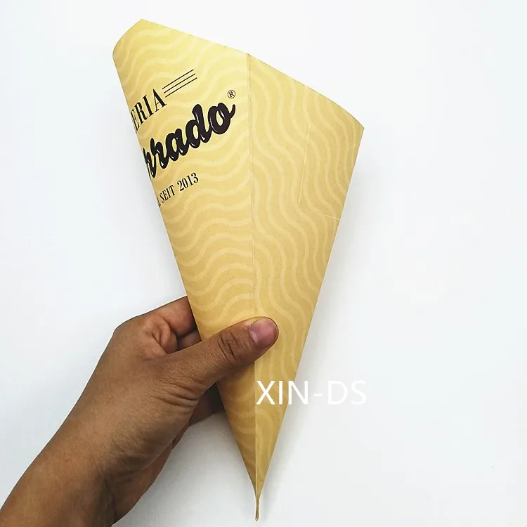 Paper cone paper  holder for french fries crepe  pancake food box with sauce part