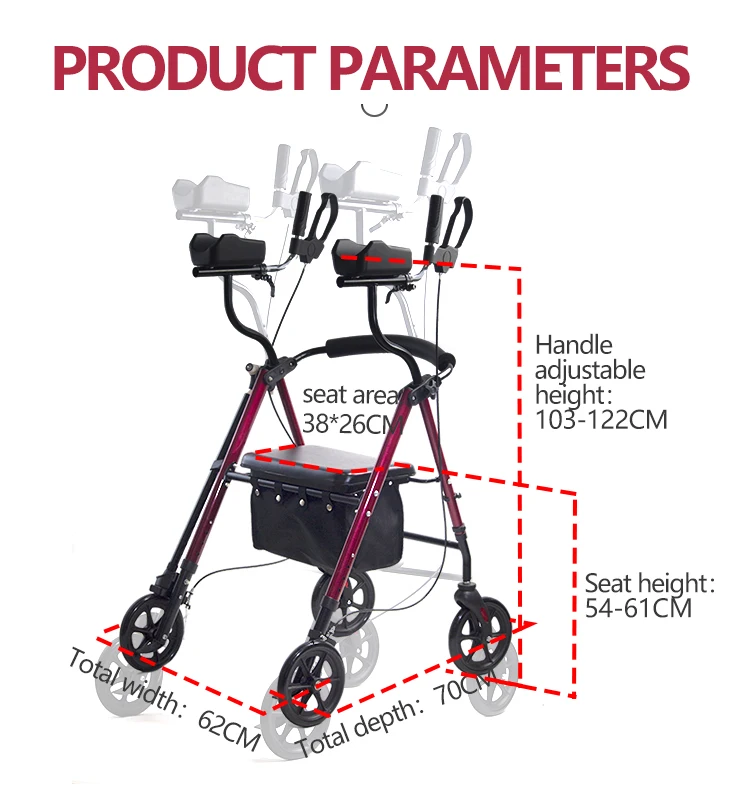 Highway Med Foldable Upright Senior Rollator Drive Walker With Seat And