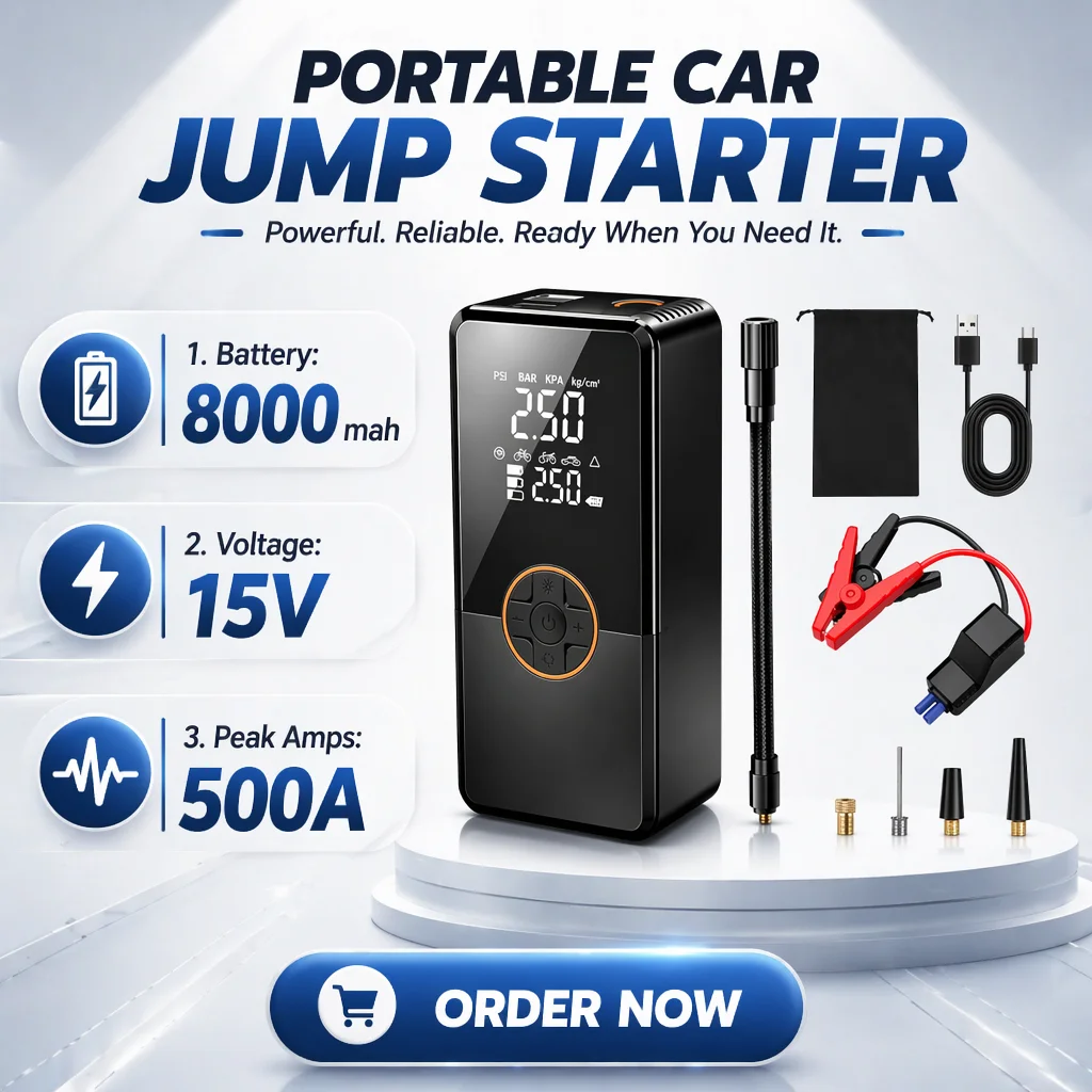 Démarrage d’urgence sans fil, portable, rechargeable et intelligent pour voiture – chargeur et booster numérique de batterie