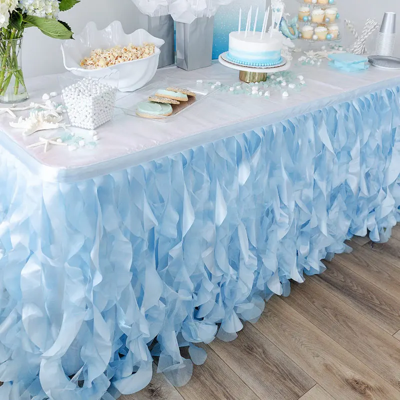 Шифоновая настольная юбка с двухслойной органзой, 6 футов, прямоугольная кудрявая ива для дня рождения, вечеринки, банкета